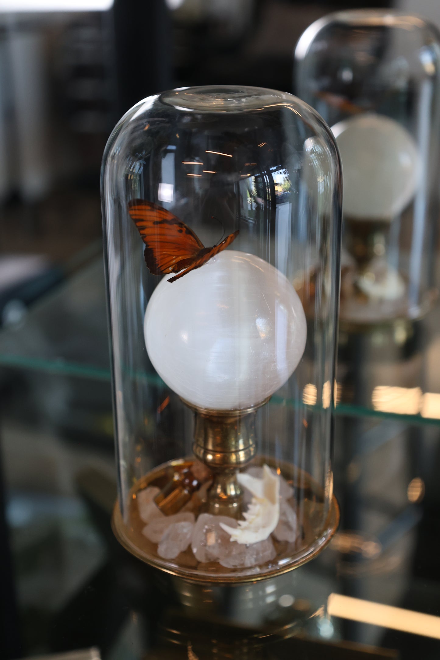 Selenite Sphere on Brass Stand Dome