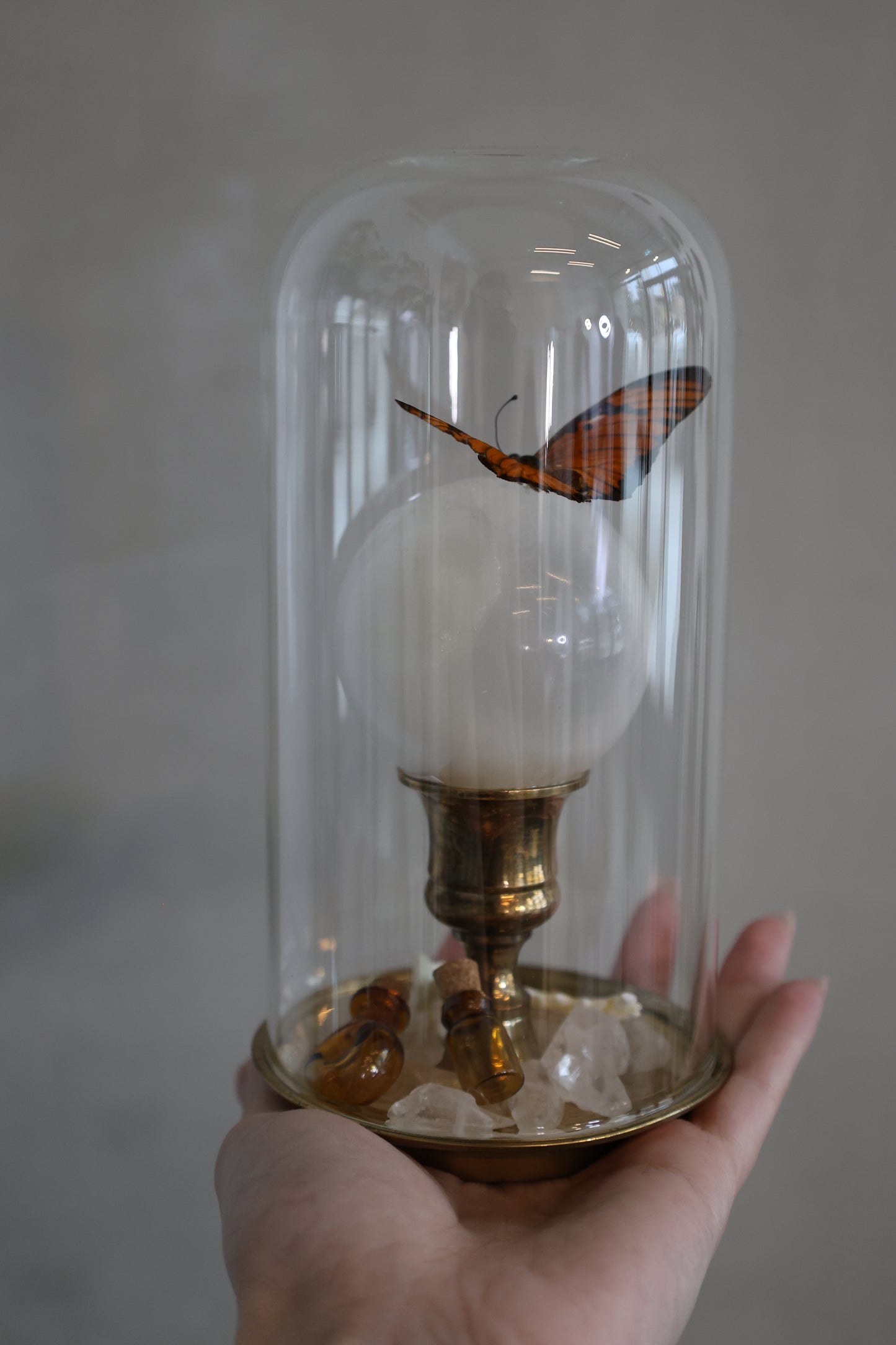 Selenite Sphere on Brass Stand Dome